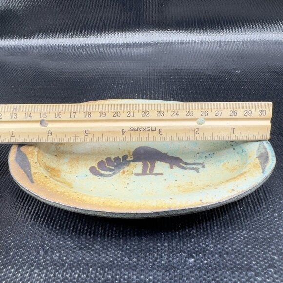 Vintage Hand Made Stoneware Oval Dish Plate Trinket Dish Holder Folk Art Signed - Picture 3 of 13